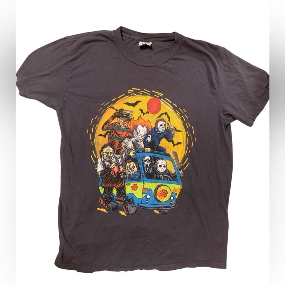 Horror Mystery Machine Gray Shirt Halloween Freddy Jason Scream Retro Adult Sz L